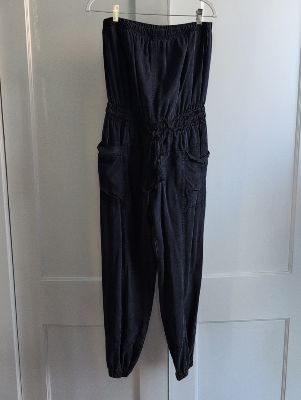 Anthropologie Navy Strapless Utility Jumpsuit with Cargo Pockets